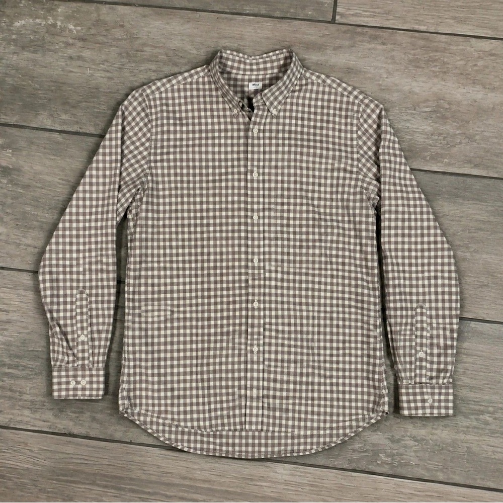 Uniqlo Brown and White Gingham Button-Down Shirt